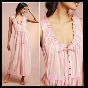 Anthropologie Visayas Striped Wide Leg Casual Boho Beach Resort Jumpsuit Size M●